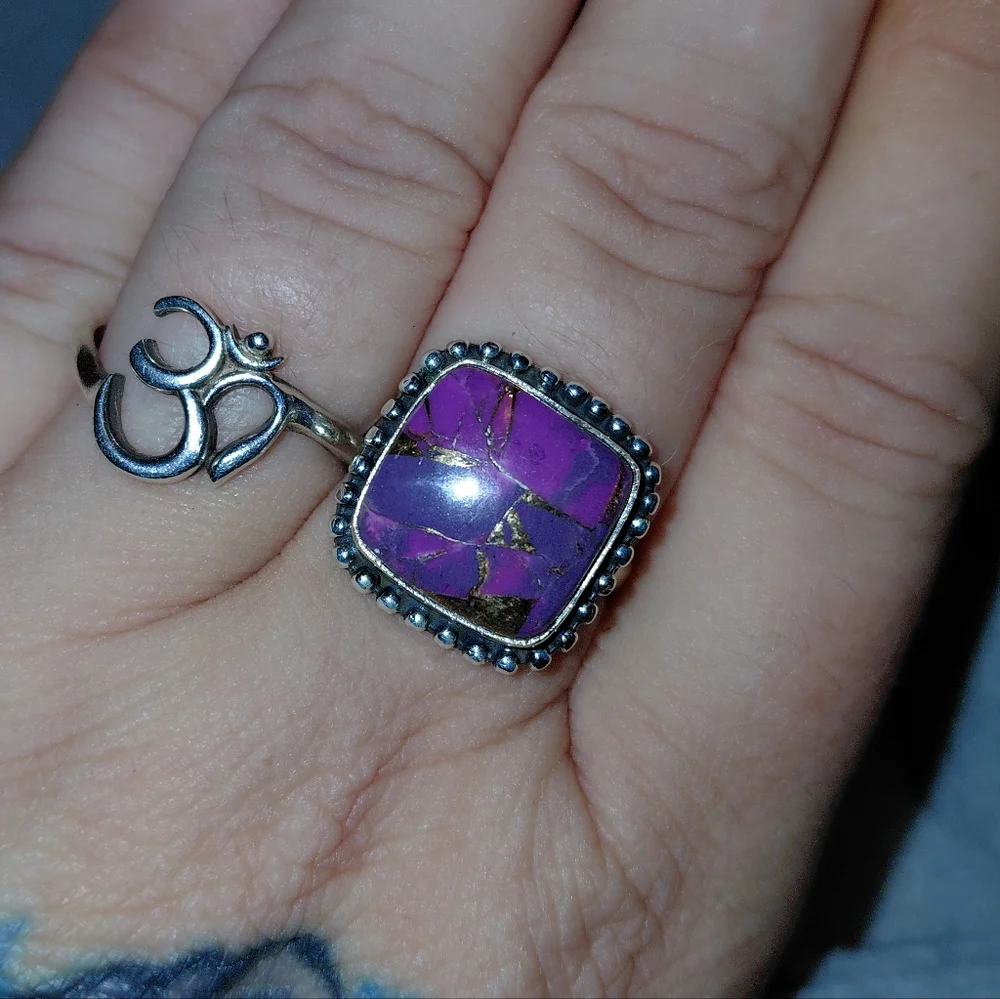 Purple Copper Turquoise Statement Ring Size 7.75